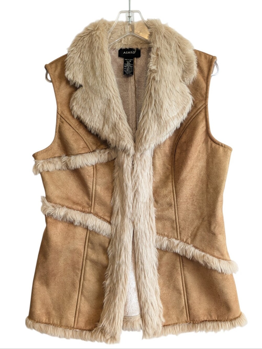 Ashro Women's Faux Fur And Suede Camel Brown Vest Sz Medium Penny Lane Festival